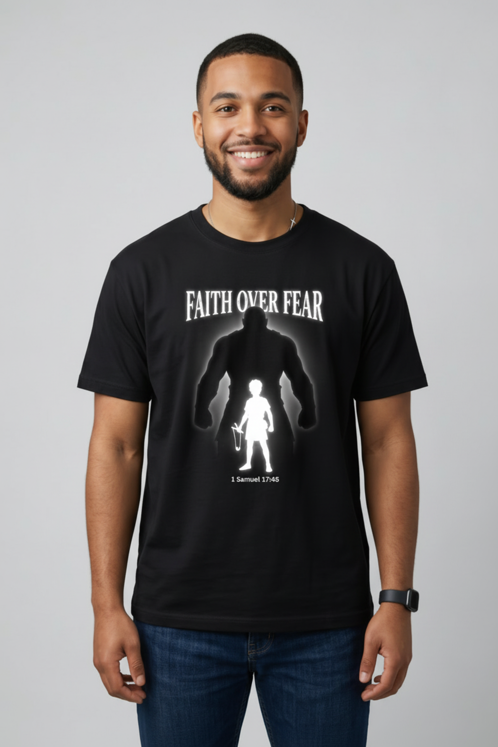 Faith Over Fear - David and Goliath | 1 Samuel 17:45 Christian T-Shirt