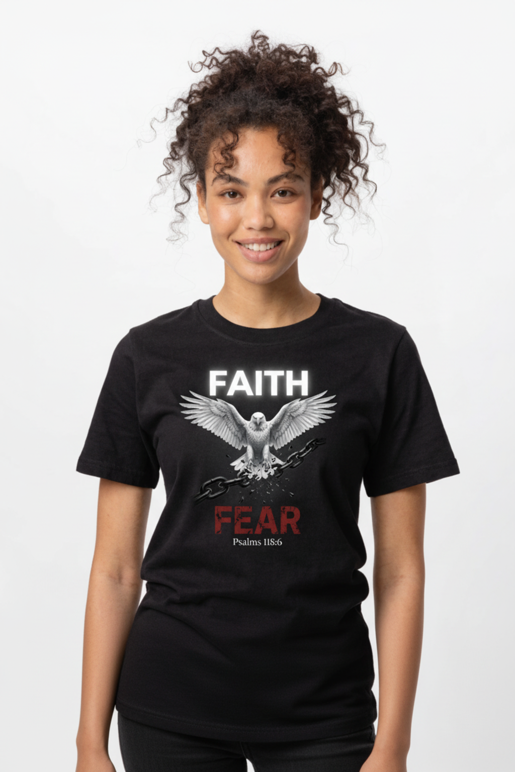 Faith Over Fear - Eagle Breaking Chains | Psalm 118:6 Christian T-Shirt