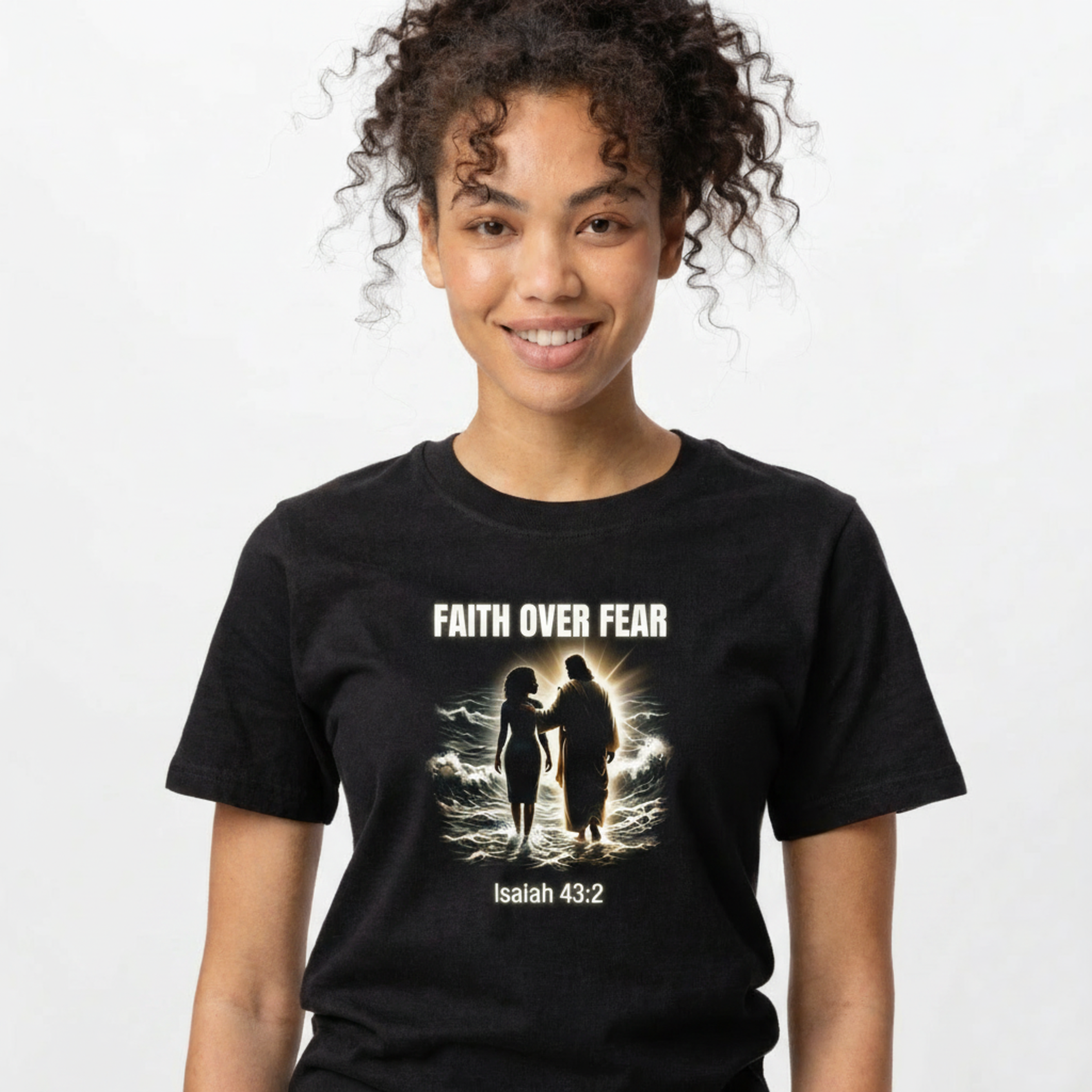 Faith Over Fear - Jesus Walking on Water (Women) | Isaiah 43:2 Christian T-Shirt