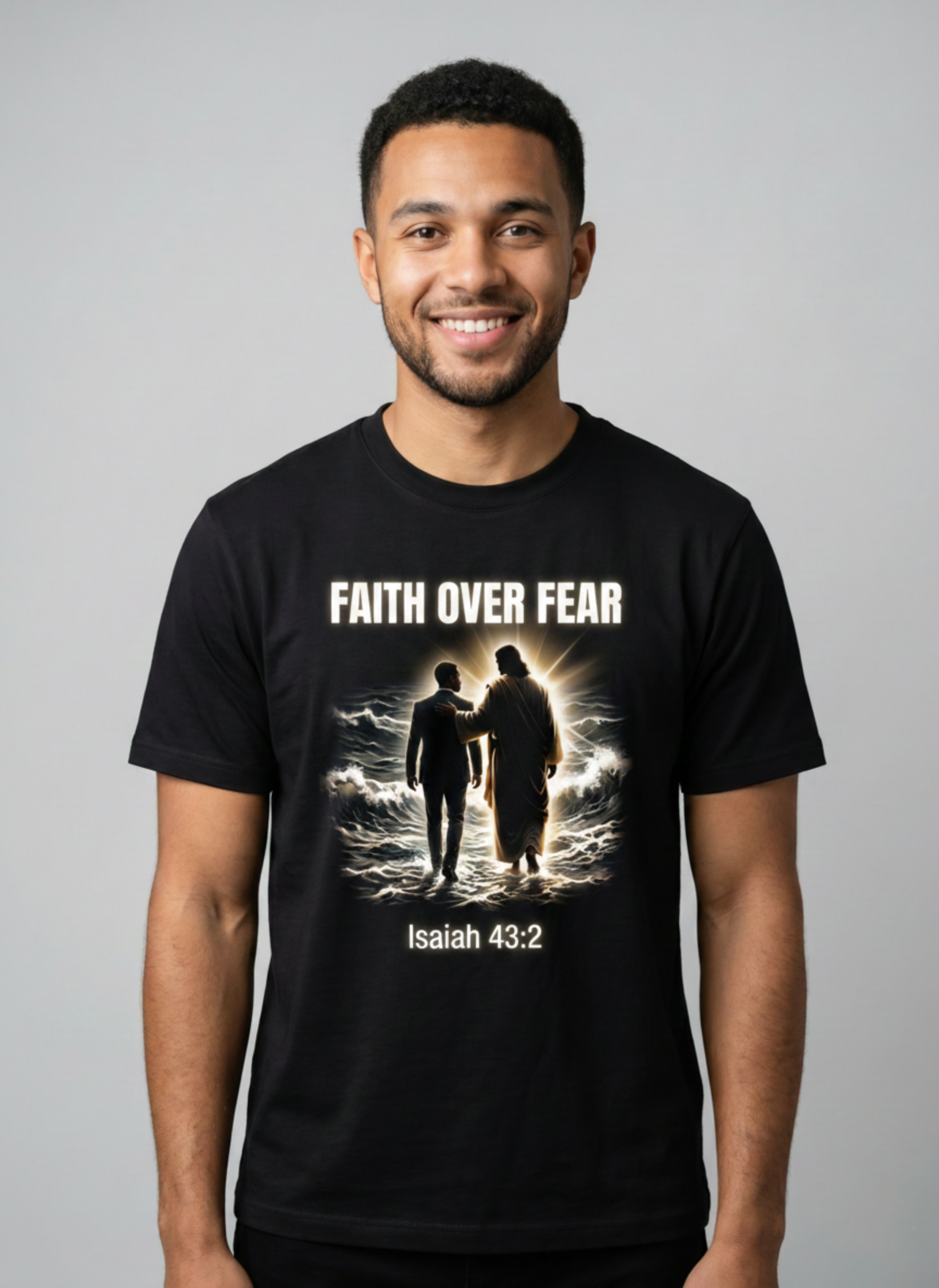 Faith Over Fear - Jesus Walking on Water | Isaiah 43:2 Christian T-Shirt
