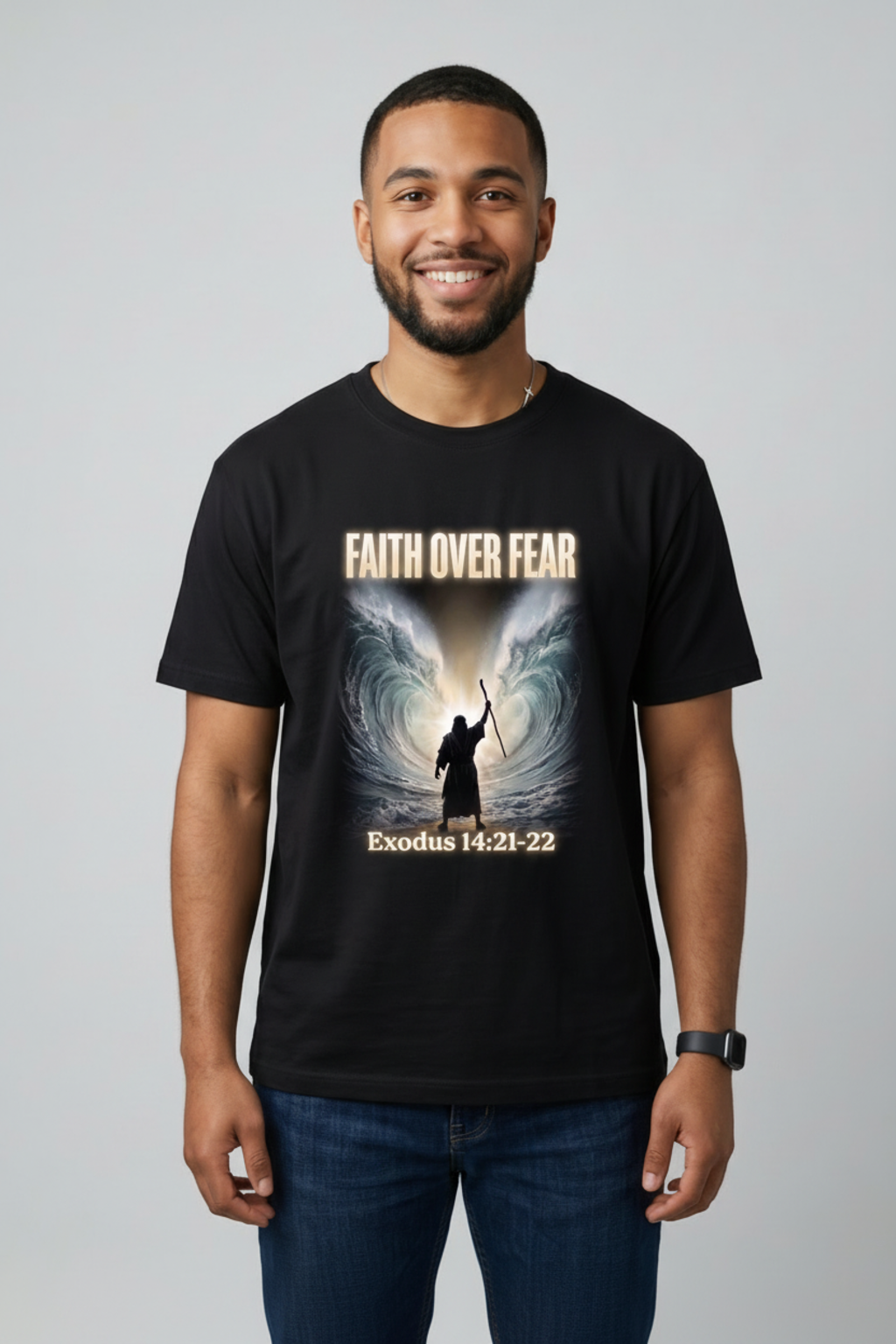 Faith Over Fear - Moses Parting the Sea | Exodus 14:21-22 Christian T-Shirt